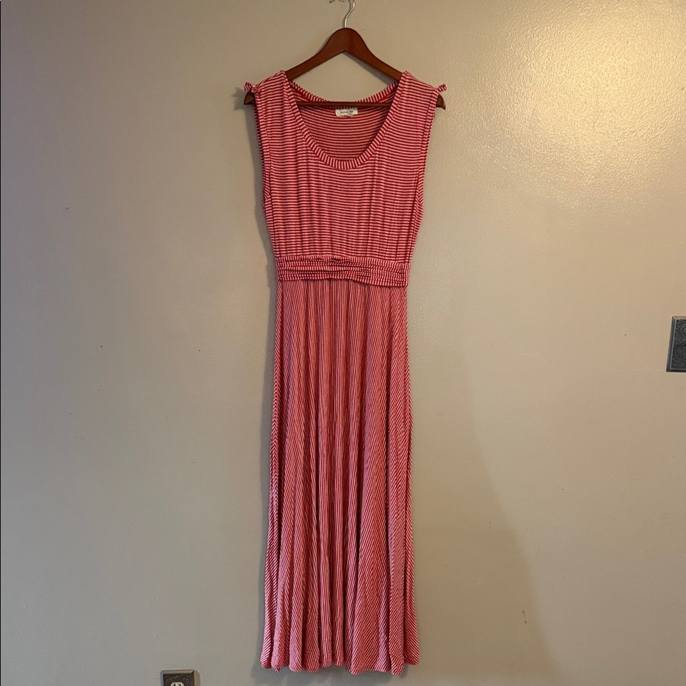 Max Studio Red and Tan Striped Sleeveless Maxi Dress
